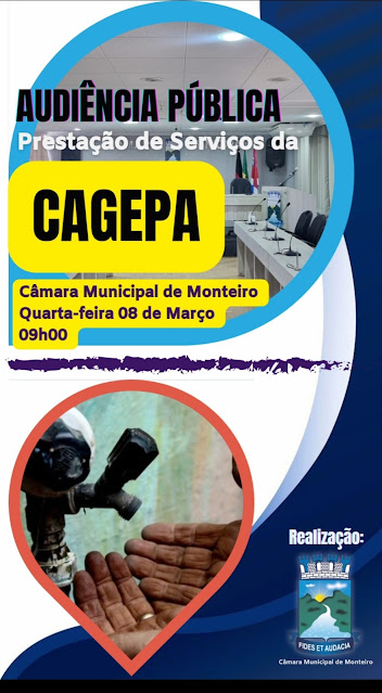 CAGEPA: Câmara de Monteiro realizará Audiência Pública na próxima quarta