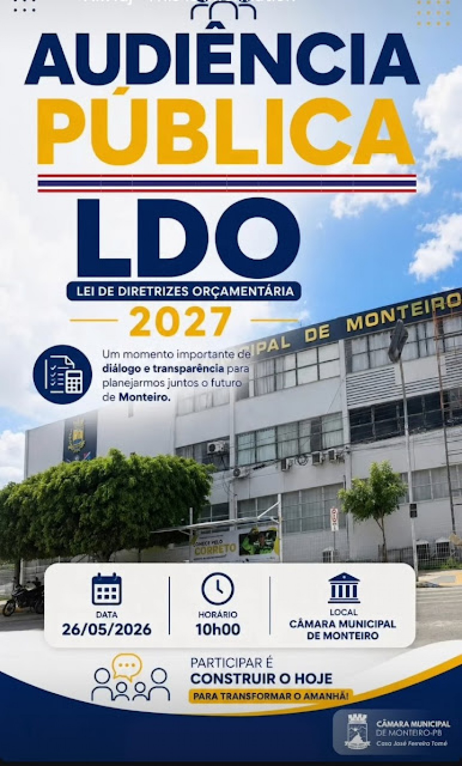 Câmara de Monteiro realiza audiência pública nesta terça, para discutir LDO 2027
